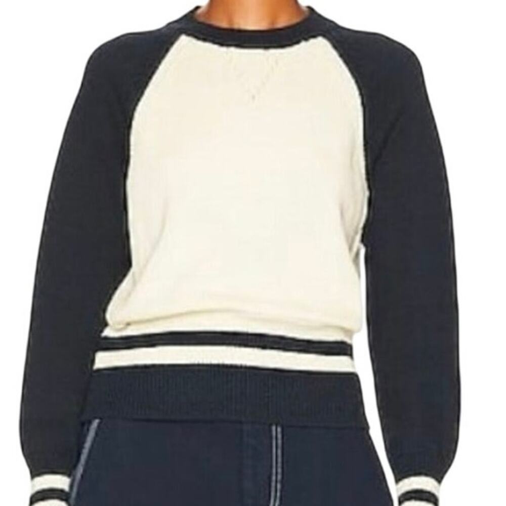Veronica Beard Jeans Raglan Sweater Top Women M Cream Navy Ivy League University
